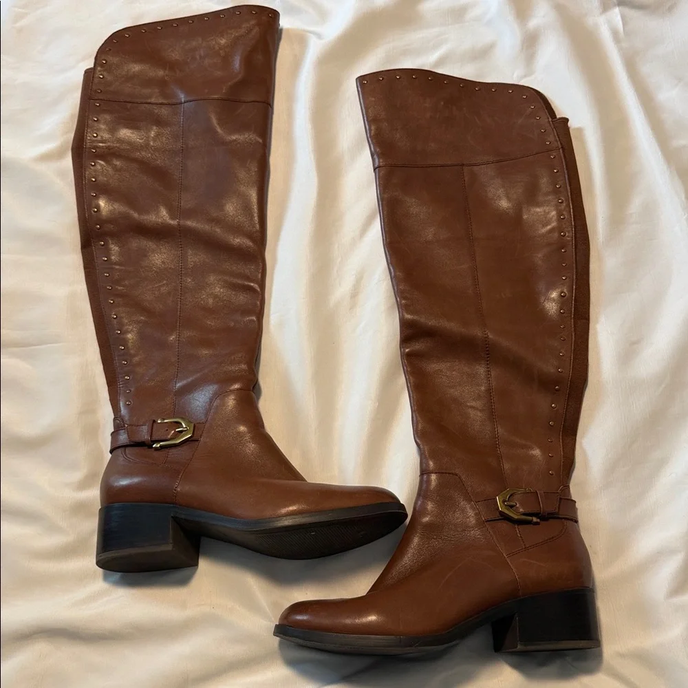Gibson Latimer Tall Brown Leather Boots Studded Zip 8.5M